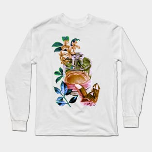 Vintage style potion bottle and quartz Long Sleeve T-Shirt